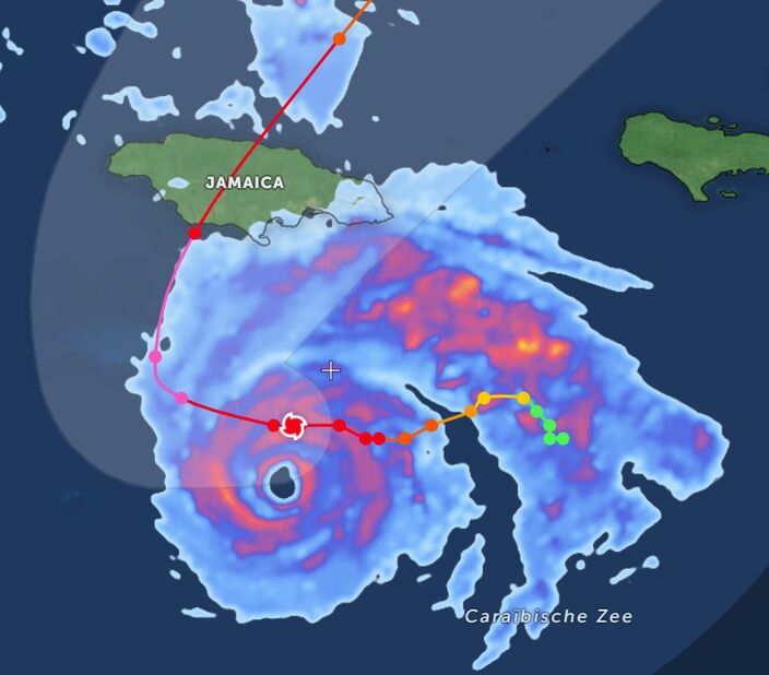 Het waarschijnlijke pad van orkaan Melissa Het waarschijnlijke pad van orkaan Melissa