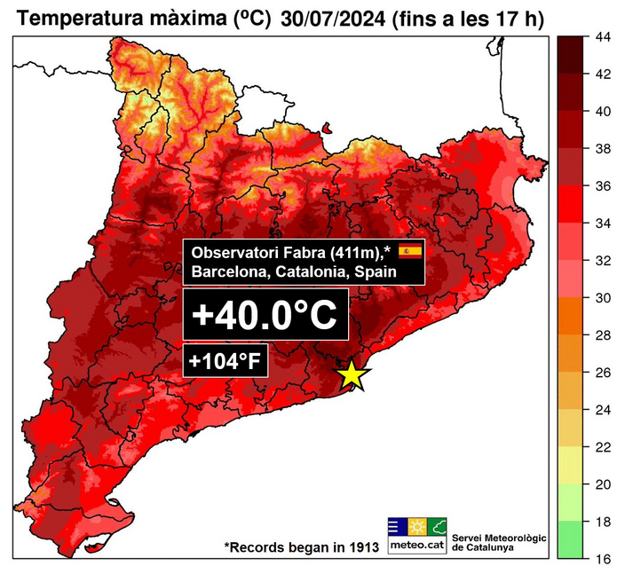 Foto gemaakt door Nahel Belgherze - Barcelona - Het Fabra-observatorium in Barcelona, ​​Spanje, heeft zijn hitterecord aller tijden verbroken en bereikte 40°C.