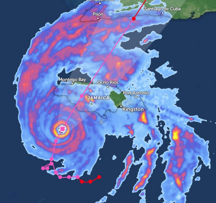 Het eiland Jamaica valt volledig onder de regen van orkaan Melissa Het eiland Jamaica valt volledig onder de regen van orkaan Melissa