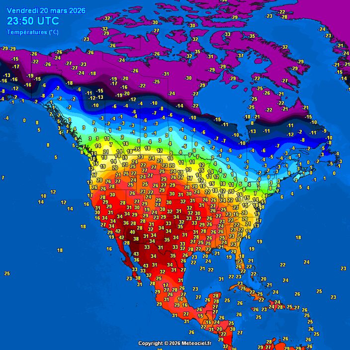 Foto gemaakt door Meteociel.fr - Temperaturen in het zuidwesten van de VS tikken ruim de 40 graden aan - en dat op 20 maart Foto gemaakt door Meteociel.fr - Temperaturen in het zuidwesten van de VS tikken ruim de 40 graden aan - en dat op 20 maart