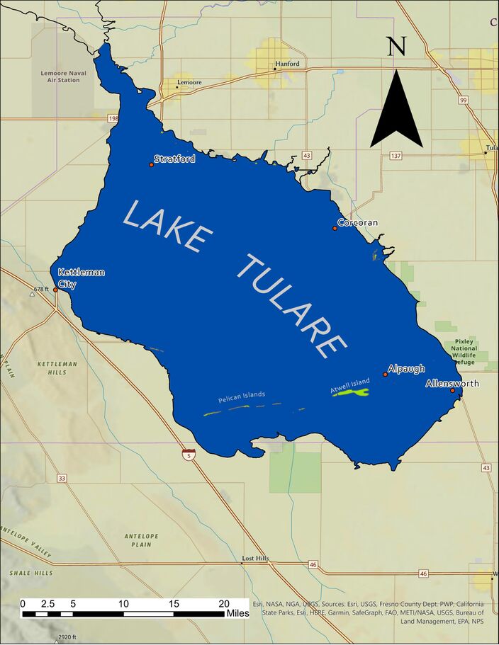 Foto gemaakt door Wikipedia - In Californië is de afgelopen maanden zoveel regen gevallen dat een oud spookmeer, dat al lange tijd droogstond en een landbouwgebied was geworden, terug is.